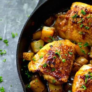 Chimichurri Roast Chicken with gold potatoes