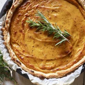 Pumpkin and broccoli quiche